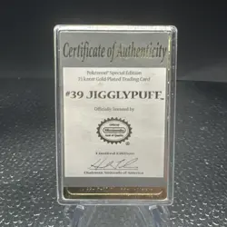 Burger King Pokemon 23K Gold Plated Trading Card JigglyPuff W/COA Plastic Case - Image 2
