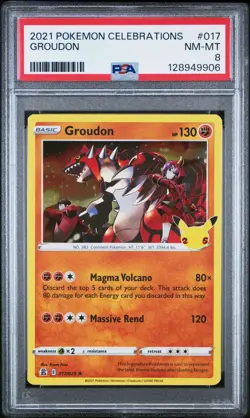 2021 Pokemon Celebrations 017/025 Groudon PSA 8 Near Mint Holo Foil Rare Card - Image 1