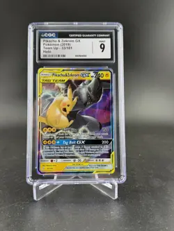 CGC 9 MINT Pikachu & Zekrom GX 2019 Team Up 33/181 Holo Pokemon Card - Image 1