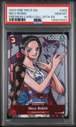 2023 ONE PIECE PREM BANDAI PREM CARD COLL 25TH ED #008 NICO ROBIN PSA 10 - Image 1