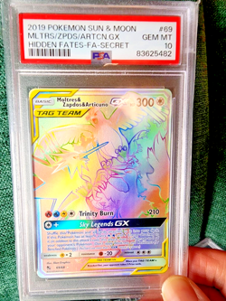 Pokemon Moltres & Zapdos & Articuno GX Hidden Fates Secret Rare #69 PSA 10 - Image 1
