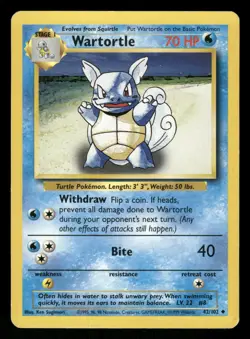 Wartortle 42/102 LP Uncommon Base Set 1999 Pokemon TCG - Image 1