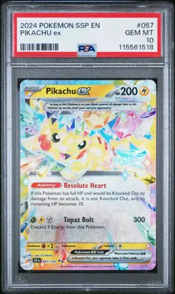2024 Pokemon SSP EN-Surging Sparks Pikachu EX PSA 10 #057 - Image 1