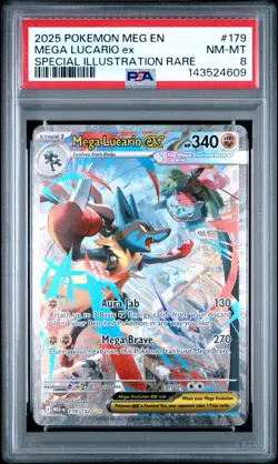 2025 POKEMON MEGA EVOLUTION SPECIAL ILLUSTRATION RARE MEGA LUCARIO EX PSA 8 - Image 1