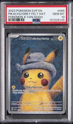 2023 POKEMON SVP POKEMON X VAN GOGH #085 PIKACHU WITH GREY FELT HAT PSA 10 - Image 1