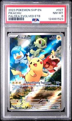 2023 POKEMON SVP PALDEA EVOLVED ELITE TRAINER BOX #027 PIKACHU PSA 8 - Image 1