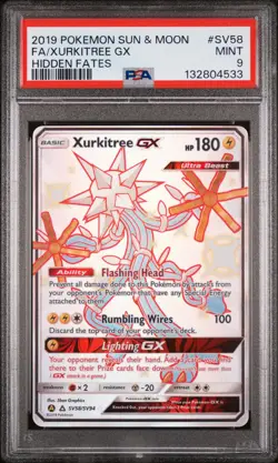 2019 POKEMON SUN & MOON HIDDEN FATES #SV58 FULL ART/XURKITREE GX PSA 9 - Image 1