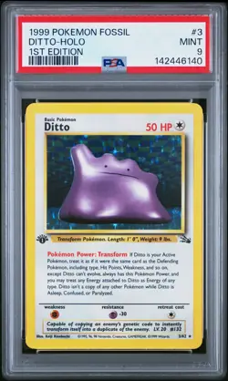 1999 POKEMON FOSSIL 1ST EDITION #3 DITTO-HOLO PSA 9 - Image 1