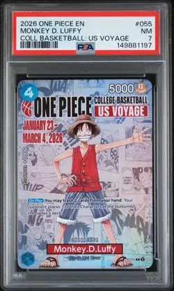 2026 ONE PIECE PROMOS ONE PIECE COLLEGE BK: US VOYAGE #055 MONKEY D. LUFFY PSA 7 - Image 1