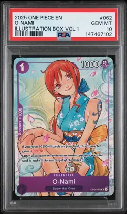 2025 ONE PIECE PROMOS ILLUSTRATION BOX VOL.1 #062 O-NAMI PSA 10 - Image 1