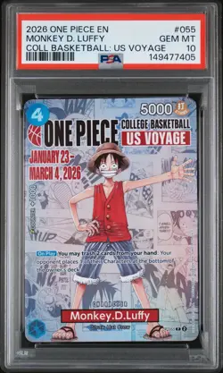2026 ONE PIECE PROMOS ONE PIECE COLLEGE BK: US VOYAGE MONKEY D. LUFFY PSA 10 - Image 1