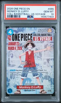 2026 ONE PIECE PROMOS ONE PIECE COLLEGE BK: US VOYAGE MONKEY D. LUFFY PSA 10 - Image 1