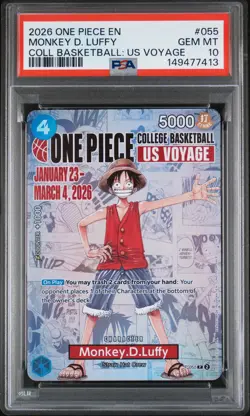 2026 ONE PIECE PROMOS ONE PIECE COLLEGE BK: US VOYAGE MONKEY D. LUFFY PSA 10 - Image 1