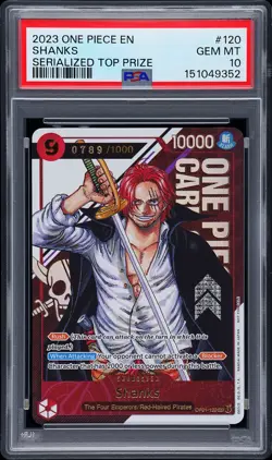 2023 ONE PIECE PROMOS OFFICIAL EVENT SERIALIZED TOP PRIZE SHANKS 789/1000 PSA 10 - Image 1