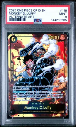 2025 One Piece OP10 En Monkey D Luffy Alternate Art #118 PSA 9 Mint - Image 1