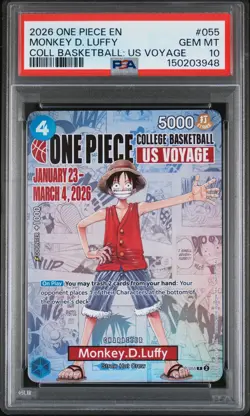 2026 ONE PIECE PROMOS ONE PIECE COLLEGE BK: US VOYAGE MONKEY D. LUFFY PSA 10 - Image 1