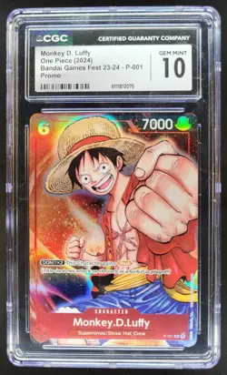 2023-24 One Piece Bandai Game Fest Monkey D. Luffy Promos #P-001 CGC 10 A PT - Image 1