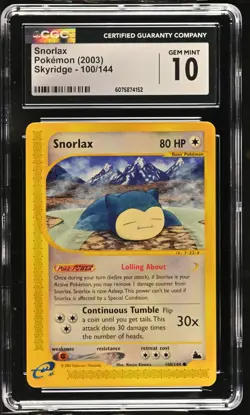 CGC 10 GEM MINT Snorlax 2003 Skyridge 100/144 Pokemon Card - Image 1