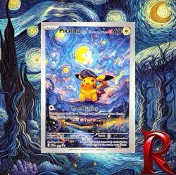 Pokemon Pikachu Starry Night Van Gogh Beautiful Moon ACG Star Collectible Card N - Image 1