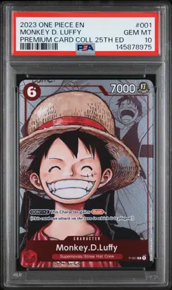 2023 ONE PIECE PREM BANDAI PREM CARD COLL 25TH ED #001 MONKEY D. LUFFY PSA 10 - Image 1