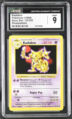CGC 9 MINT Kadabra 1999 Base Set 32/102 Shadowless Pokemon Card - Image 1
