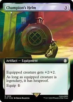 Champion's Helm SURGE FOIL EXTENDED - 1010 - Rare - Fallout PIP MTG - Image 1