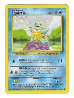 Squirtle 63/102 - Base Set - Unlimited - Vintage Pokemon TCG - WoTC 1999 - LP - Image 1