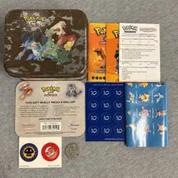 Pokemon TCG EX Ruby & Sapphire Collector Tin 2003 W/ Coin / Counters / Poster - Image 1