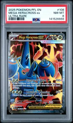 2025 POKEMON PFL EN-PHANTASMAL FLAMES ULTRA RARE #108 MEGA HERACROSS EX PSA 8 - Image 1