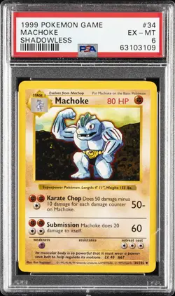 1999 POKEMON BASE SET SHADOWLESS #34 MACHOKE PSA 6 - Image 1