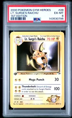 2000 POKEMON GYM HEROES 1ST EDITION #28 LT. SURGE'S RAICHU PSA 6 - Image 1