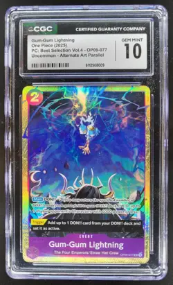 2025 One Piece Best Selection Vol.4 Gum-Gum Lightning Rare #OP09-077 CGC 10 B PT - Image 1