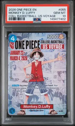 2026 ONE PIECE PROMOS ONE PIECE COLLEGE BK: US VOYAGE MONKEY D. LUFFY PSA 10 - Image 1