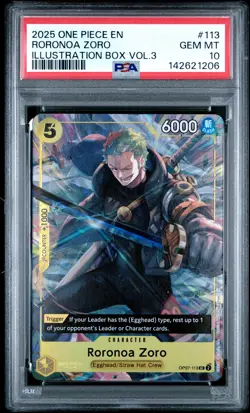 2025 ONE PIECE PROMOS ILLUSTRATION BOX VOL.3 #113 RORONOA ZORO PSA 10 - Image 1