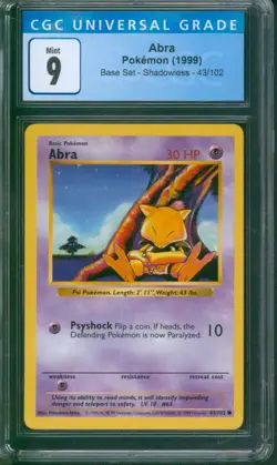 1999 Pokemon Base Set SHADOWLESS 🔥 ABRA 🔥 #43 CGC 9 Mint Card c206 - Image 1
