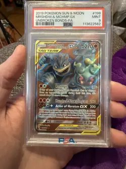 PSA 9 Marshadow & Machamp GX Full Art Unbroken Bonds 2019 Pokemon Card #198 - Image 1