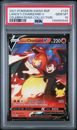 2021 POKEMON SWSH BLACK STAR PROMO CELEBRATIONS COLL LANCE'S CHARIZARD V PSA 10 - Image 1