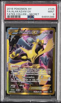 2016 POKEMON XY FATES COLLIDE SECRET #125 FULL ART/ALAKAZAM EX PSA 9 - Image 1