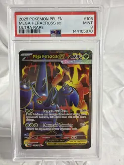 2025 Pokemon Pfl En-Phantasmal Flames #108 Mega Heracross Ex Ultra Rare PSA 9 - Image 1