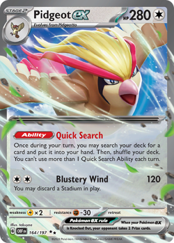 Pidgeot ex 164/197 Double Rare Obsidian Flames Pokemon Lightly Played - Image 1