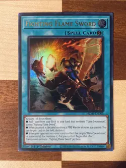 Yu-Gi-Oh! TCG Fighting Flame Sword Ultra Rare, MZMI EN-008, 1st Edition NM - Image 1