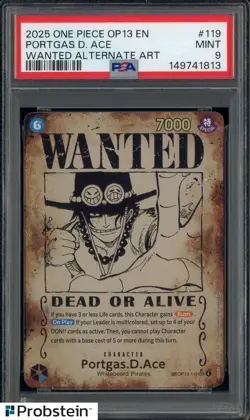 2025 One Piece OP13 EN #119 Portgas D. Ace Wanted Alternate Art PSA 9 MINT - Image 1
