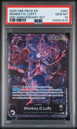 Monkey D. Luffy OP09-061 One Piece 2nd Anniversary Set #061 GEM MINT PSA 10 - Image 1