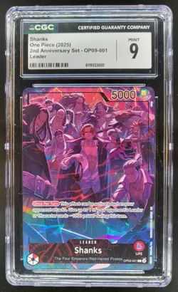 2025 ONE PIECE SHANKS 2ND ANNIVERSARY LEADER OP09-001 CGC 9 A PT - Image 1