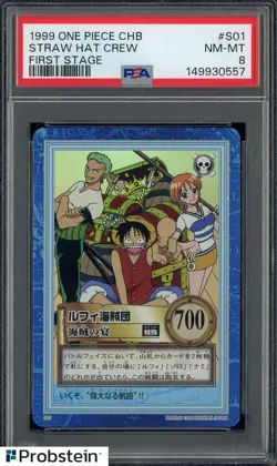 1999 One Piece CHB First Stage #S01 Straw Hat Crew PSA 8 NM-MT - Image 1