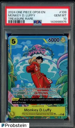 2024 One Piece OP08 EN Treasure Rare #109 Monkey D.Luffy PSA 10 GEM MINT - Image 1