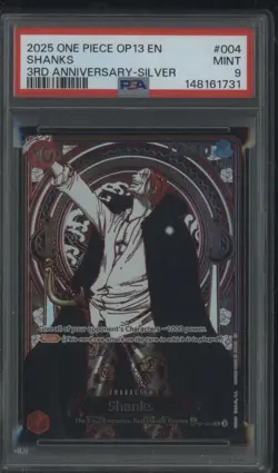 2025 One Piece OP13 ENGLISH 3rd Anniversary Silver #004 Shanks PSA 9 MINT - Image 1