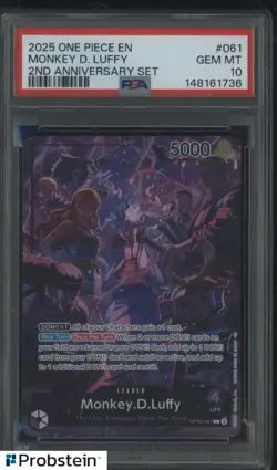 2025 One Piece ENGLISH 2nd Anniversary Set #061 Monkey D. Luffy PSA 10 GEM MINT - Image 1