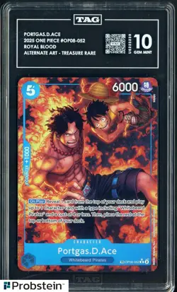 2025 One Piece OP08-052 Royal Blood Treasure Rare Portgas D. Ace TAG 10 GEM MINT - Image 1
