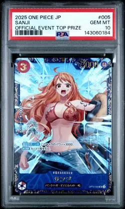 2025 ONE PIECE JPN PROMOS OFFICIAL EVENT TOP PRIZE #005 SANJI PSA 10 - Image 1